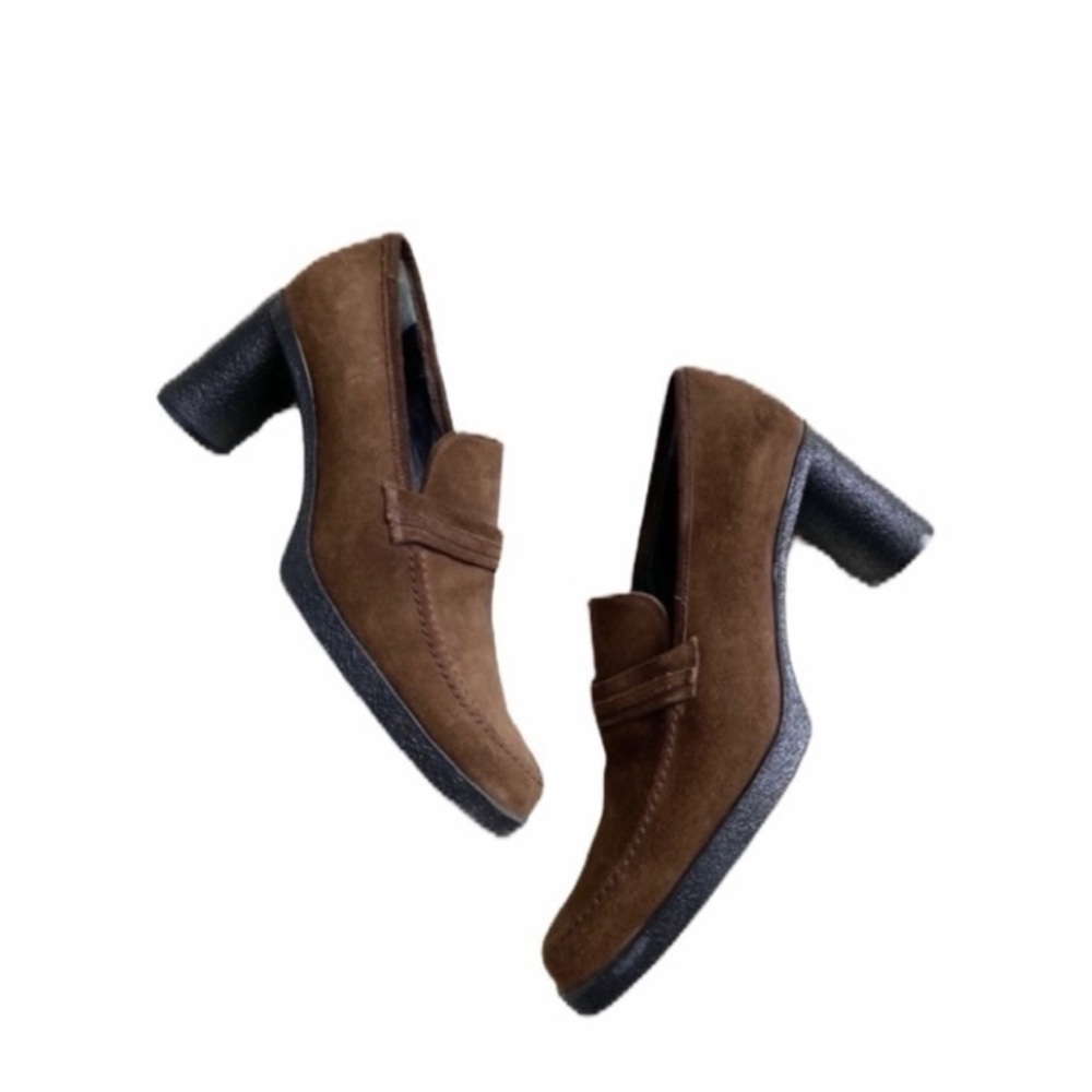 Robert Clergerie Paris Brown Suede Leather Grunge Platform Pumps Heeled Loafers